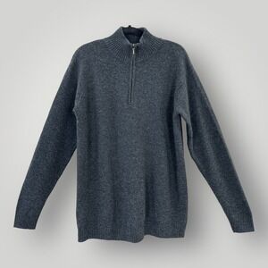 WoolOvers Sweater Mens M Gray 100%‎ Wool Quarter Zip Mock Neck Pullover